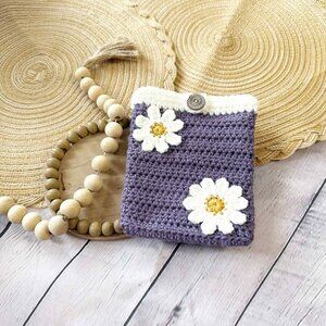 Purple Daisy Crochet 6" or 7" Kindle Sleeve